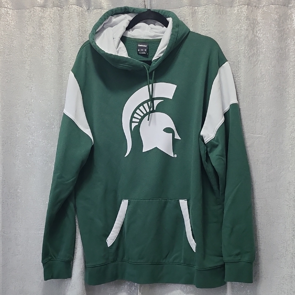 Michigan State Spartans Green and White Hoodie Logo Hooded Sweatshirt Mens Xl